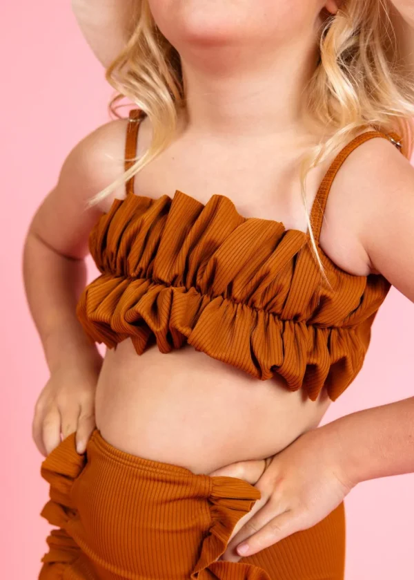 Ribbed Caramel | Youth Oversized Ruffle Top