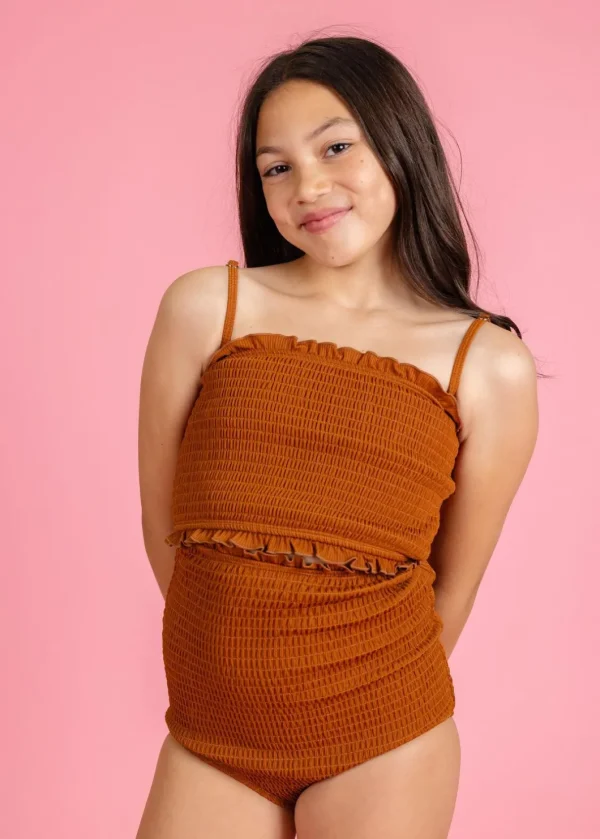 Ribbed Caramel | Youth Smocked Bottoms