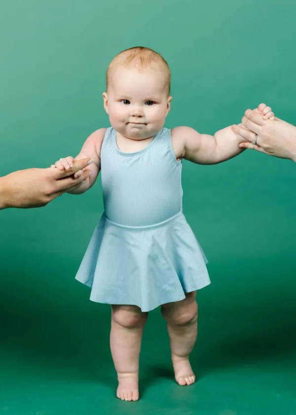 Ribbed Dusty Light Blue | Baby Skirted One-Piece