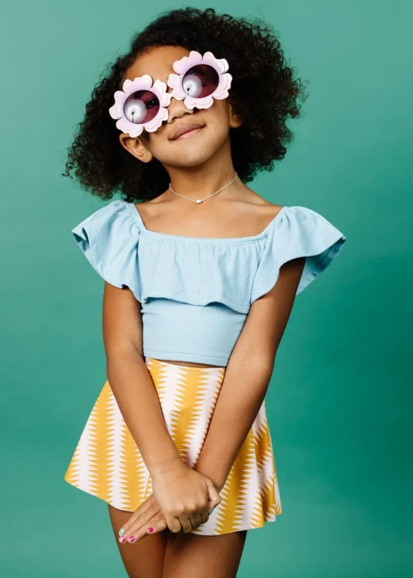 Ribbed Dusty Light Blue | Mini Ruffled Around Top
