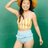 Ribbed Dusty Light Blue | Mid-Ruffle Bottoms
