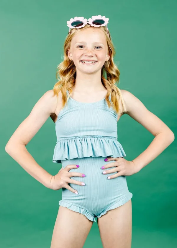 Ribbed Dusty Light Blue | Youth All Ruffled Up Bottoms