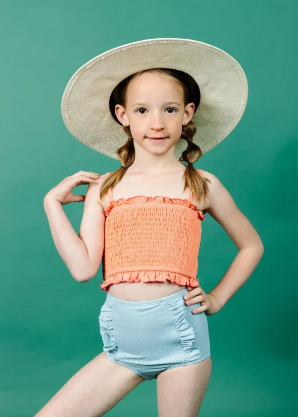 Ribbed Dusty Light Blue | Mini Down in Front Ruffle Bottoms