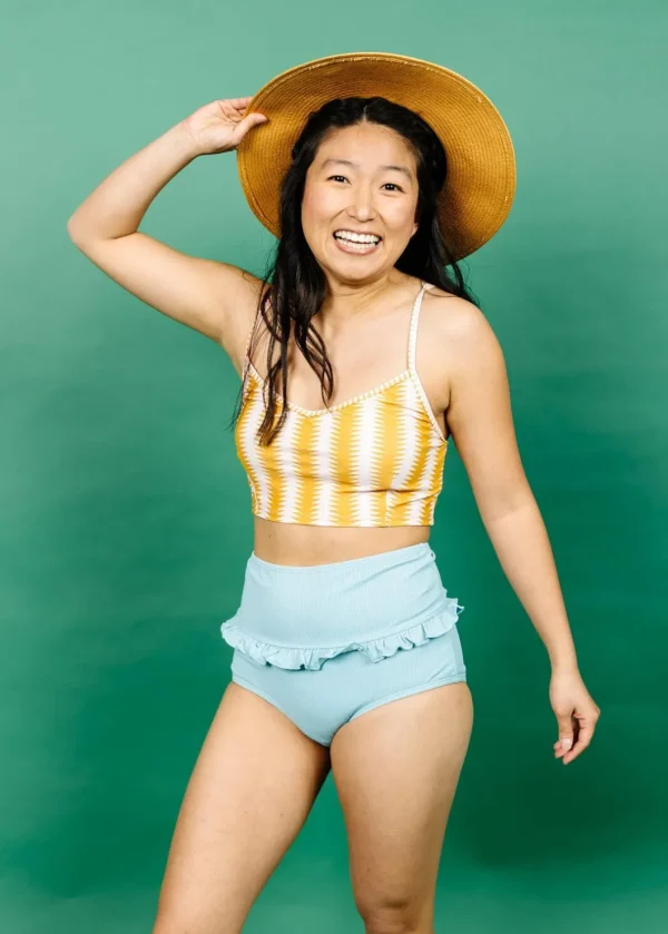 Ribbed Dusty Light Blue | Mid-Ruffle Bottoms
