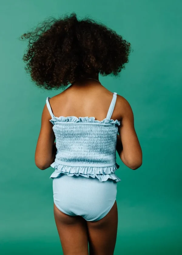 Ribbed Dusty Light Blue | Mini Mid-Ruffle Bottoms