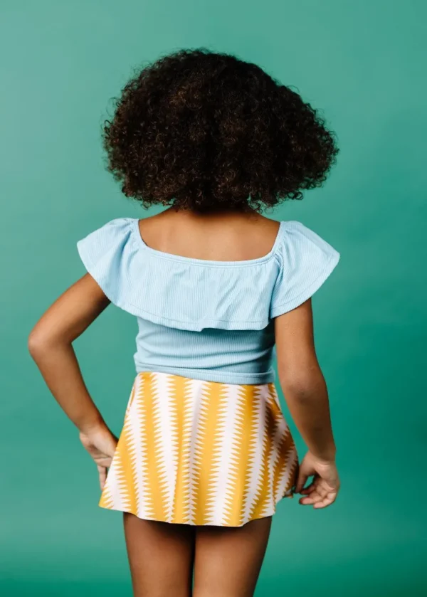 Ribbed Dusty Light Blue | Mini Ruffled Around Top