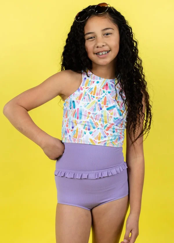 Ribbed Dusty Purple | Youth Mid-Ruffle Bottoms