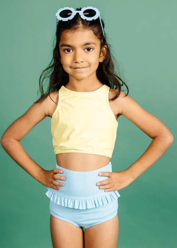 Ribbed Fresh Blue | Mini Mid-Ruffle Bottoms