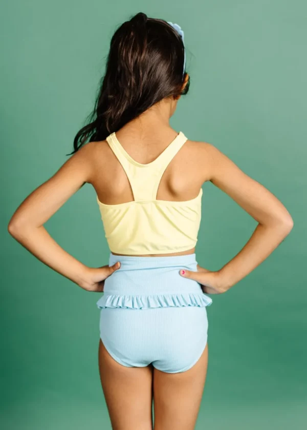 Ribbed Fresh Blue | Mini Mid-Ruffle Bottoms