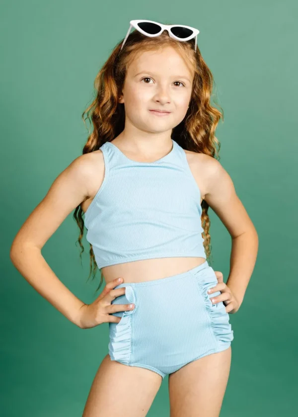 Ribbed Fresh Blue | Mini Racer Back Top
