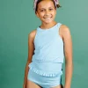 Ribbed Fresh Blue | Youth Mid-Ruffle Bottoms