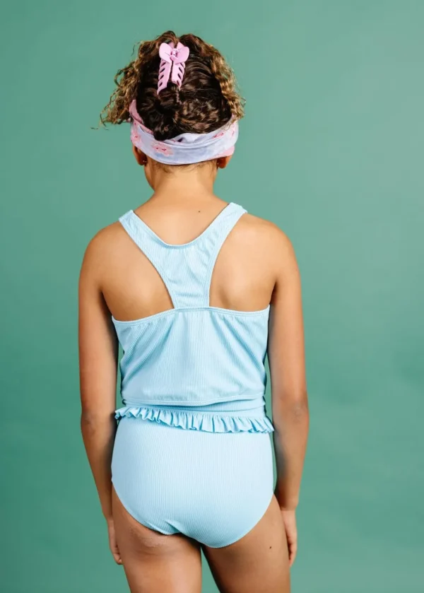 Ribbed Fresh Blue | Youth Mid-Ruffle Bottoms