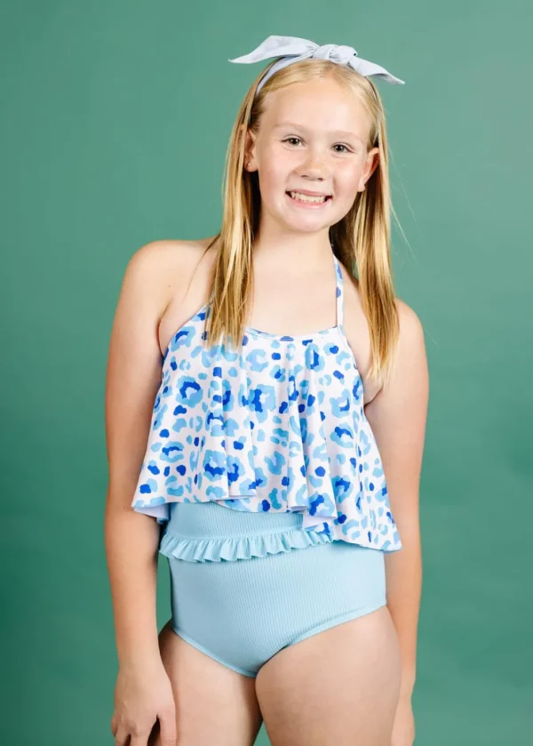 Ribbed Fresh Blue | Youth Mid-Ruffle Bottoms