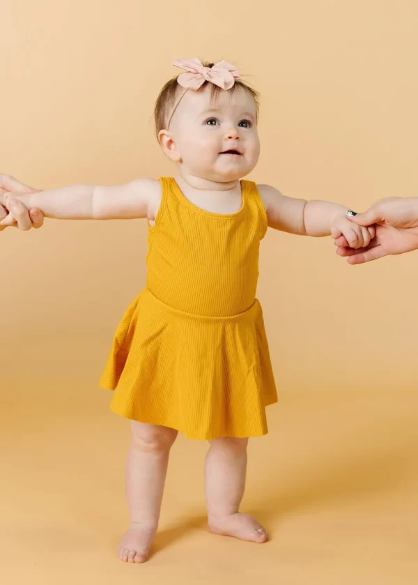 Ribbed Golden | Baby Skirted One-Piece