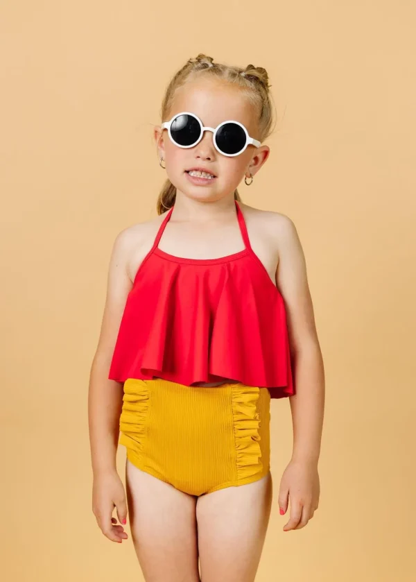 Ribbed Golden | Mini Down in Front Ruffle Bottoms
