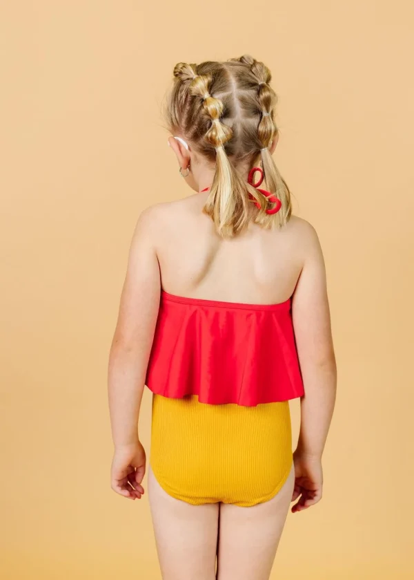 Ribbed Golden | Mini Down in Front Ruffle Bottoms