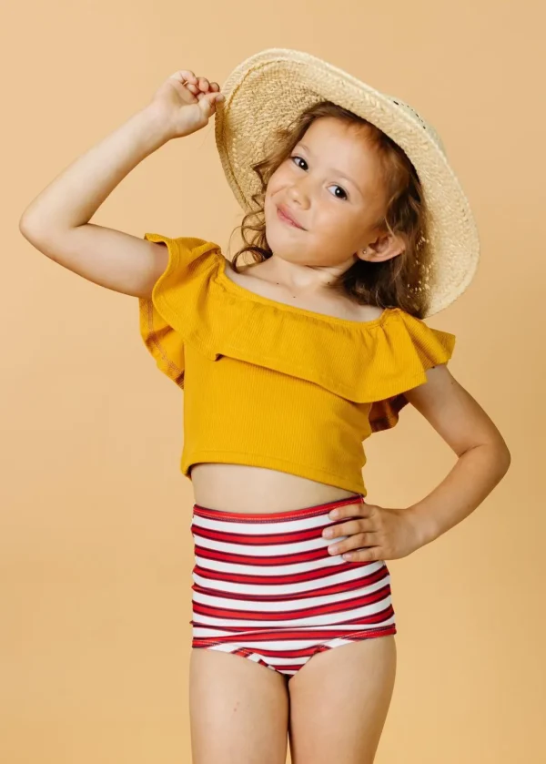 Ribbed Golden | Mini Ruffled Around Top