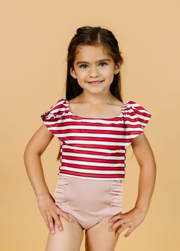 Ribbed Light Mauve | Mini Down in Front Ruffle Bottoms
