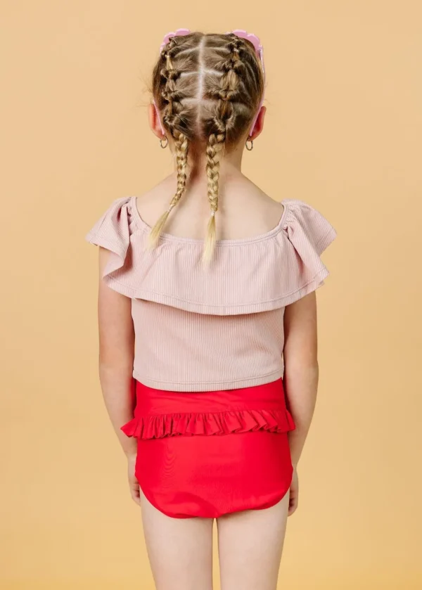 Ribbed Light Mauve | Mini Ruffled Around Top