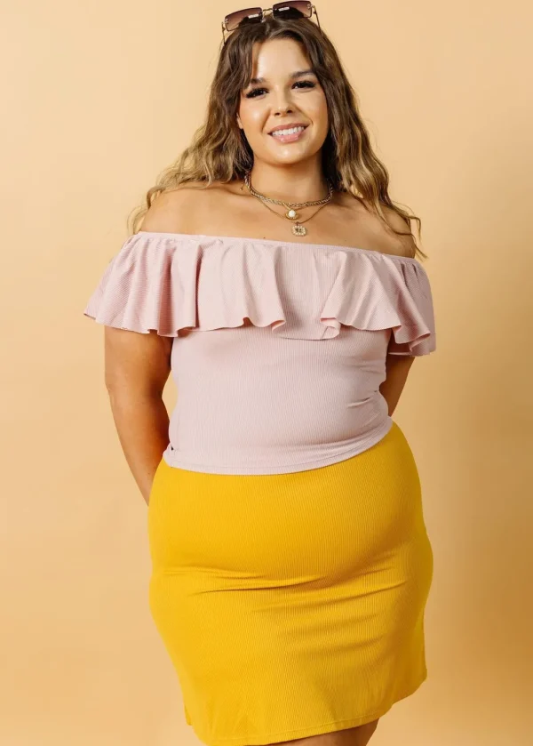 Ribbed Light Mauve | Ruffled Around Top