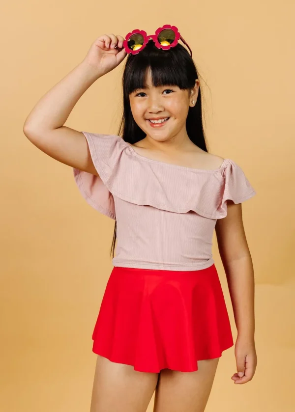 Ribbed Light Mauve | Youth Ruffled Around Top