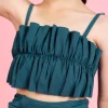 Ribbed Midnight Teal | Mini Oversized Ruffle Top