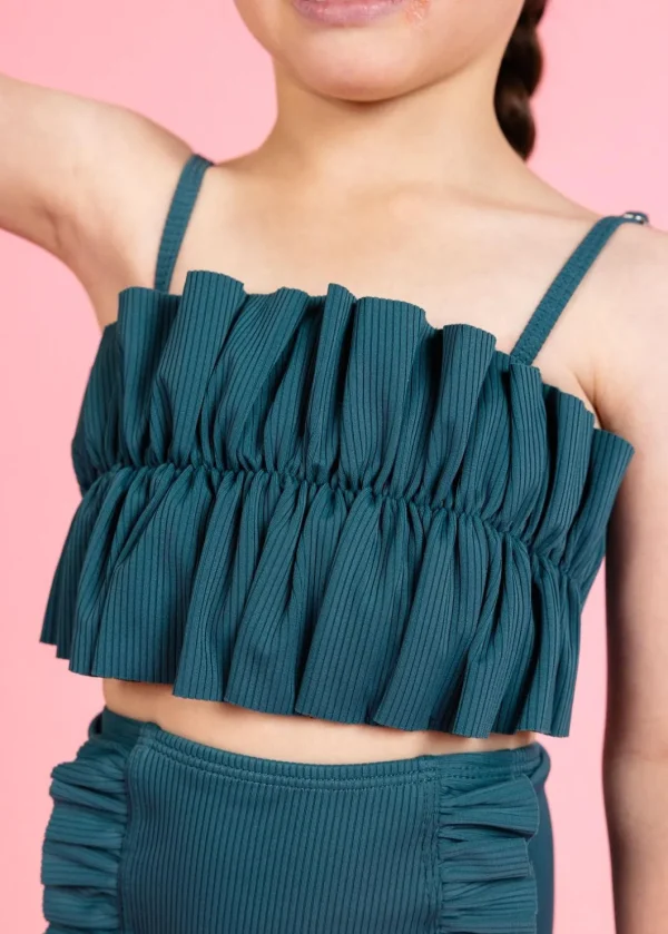 Ribbed Midnight Teal | Mini Oversized Ruffle Top