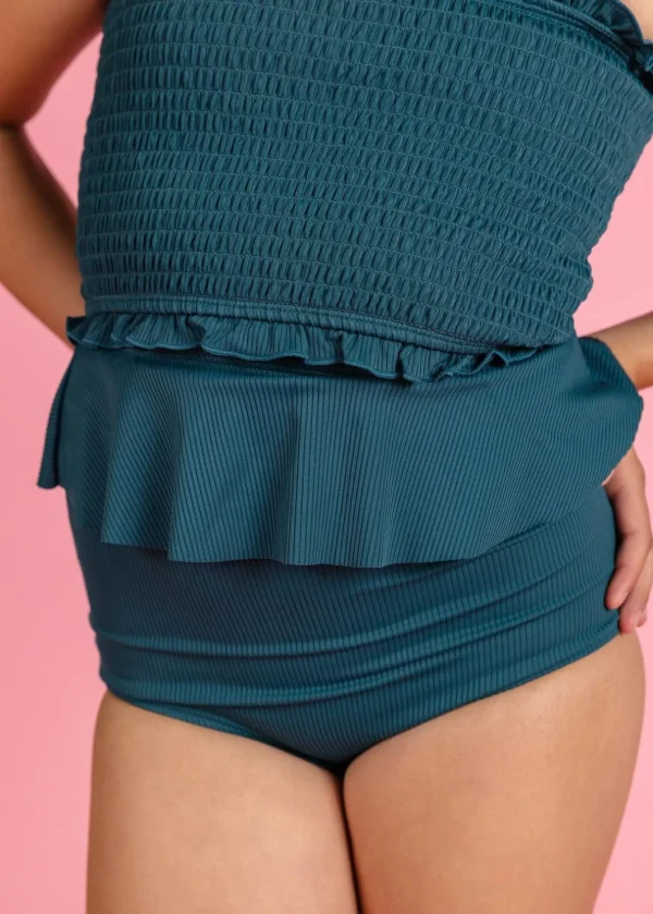 Ribbed Midnight Teal | Mini Peplum Bottoms