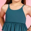 Ribbed Midnight Teal | Mini Peplum Top