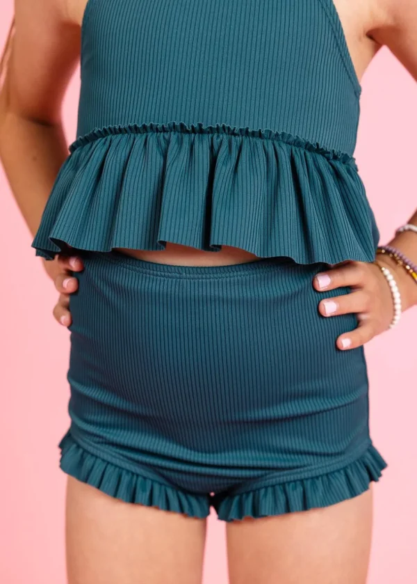 Ribbed Midnight Teal | Mini All Ruffled Up Bottoms