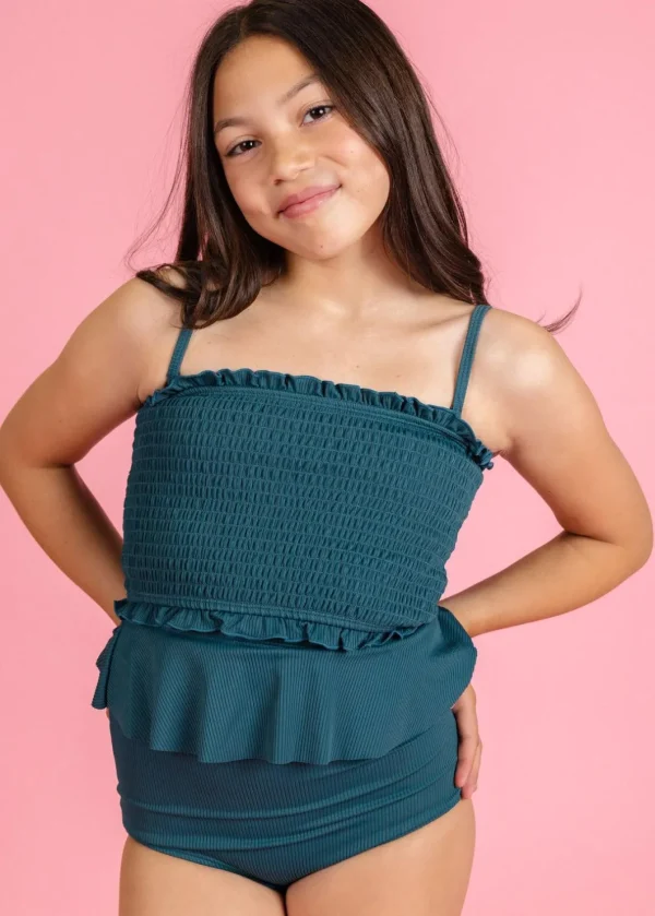 Ribbed Midnight Teal | Mini Peplum Bottoms