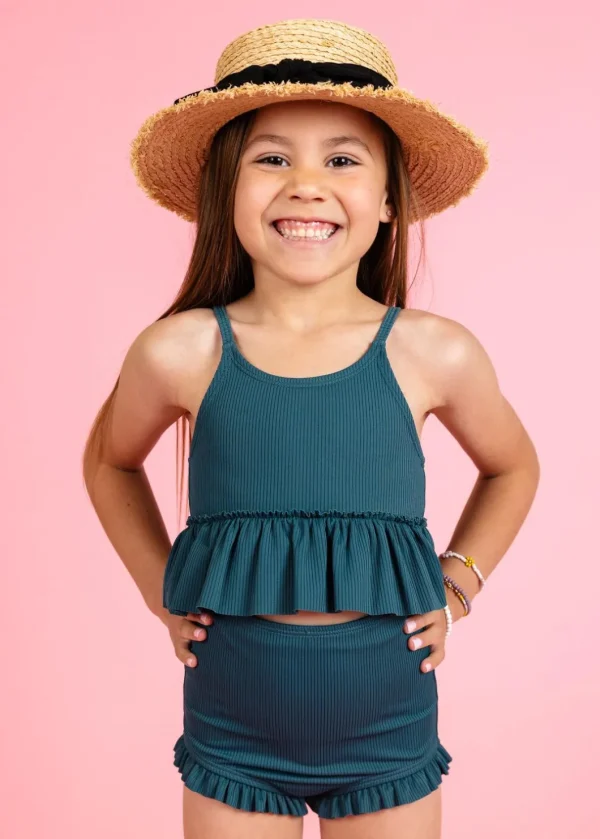 Ribbed Midnight Teal | Mini All Ruffled Up Bottoms