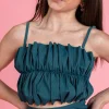 Ribbed Midnight Teal | Youth Oversized Ruffle Top