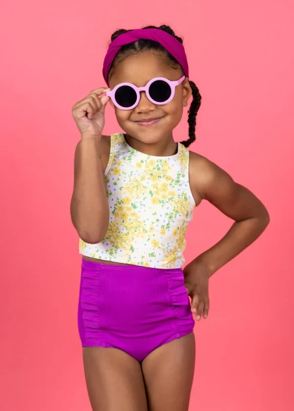 Ribbed Purple | Mini Down in Front Ruffle Bottoms