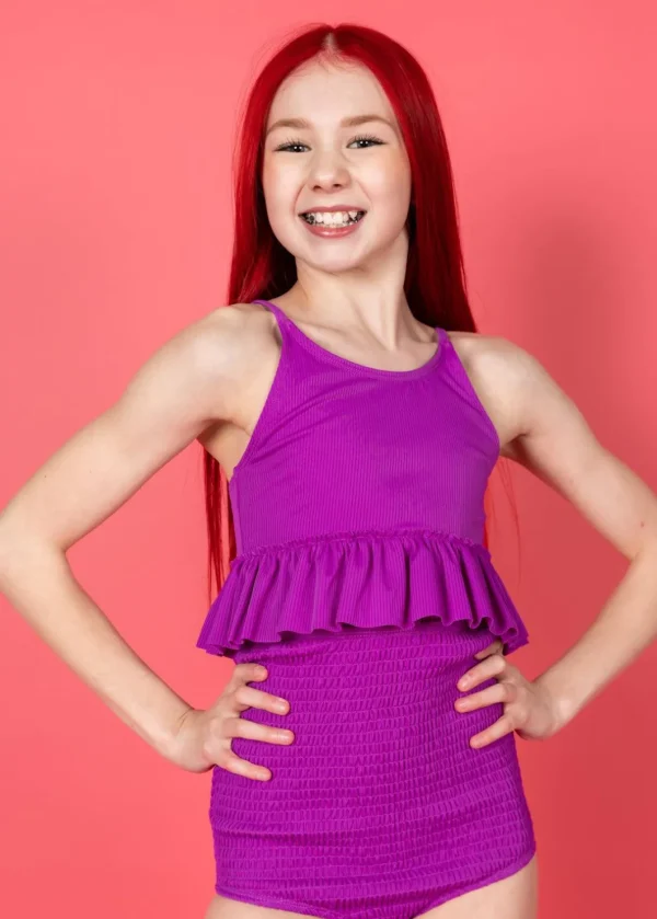 Ribbed Purple | Youth Smocked Bottoms