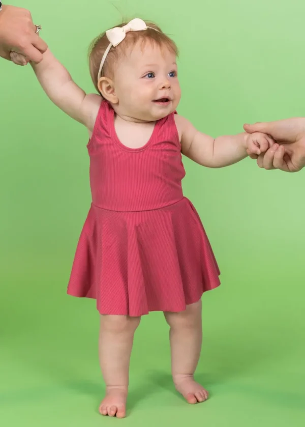 Ribbed Roseate | Baby Skirted One-Piece