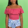 Ribbed Roseate | Ruffled Around Top