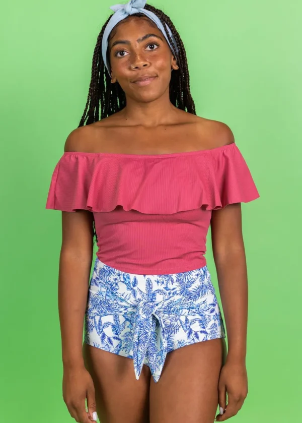 Ribbed Roseate | Ruffled Around Top