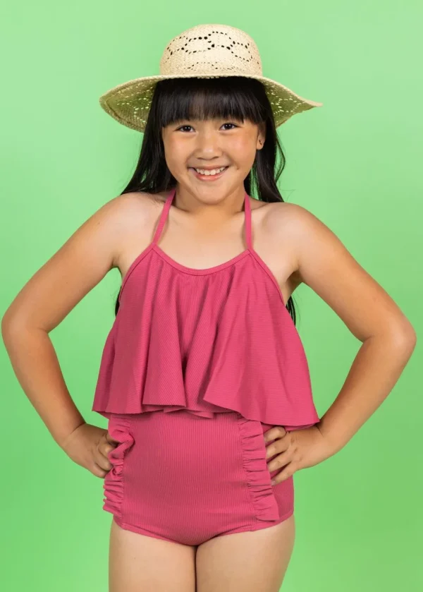 Ribbed Roseate | Youth Down in Front Ruffle Bottoms