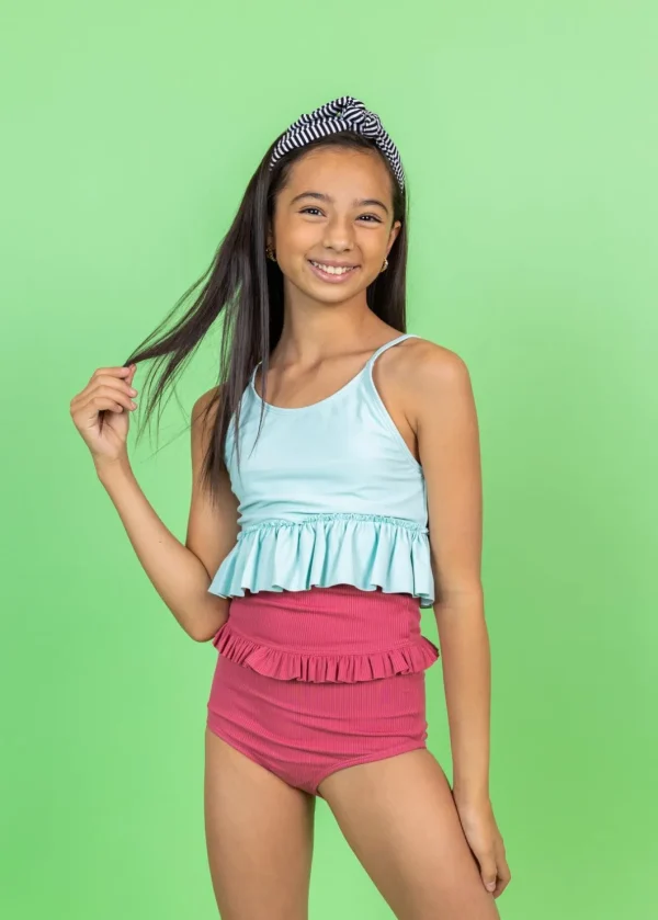 Ribbed Roseate | Youth Mid-Ruffle Bottoms