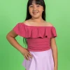 Ribbed Roseate | Youth Ruffled Around Top