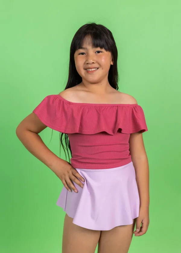 Ribbed Roseate | Youth Ruffled Around Top