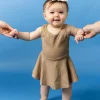 Ribbed Sand Brown | Baby Skirted One-Piece