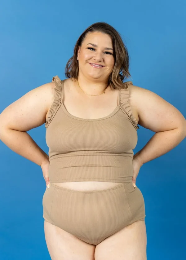 Ribbed Sand Brown | High-Waisted Bottoms