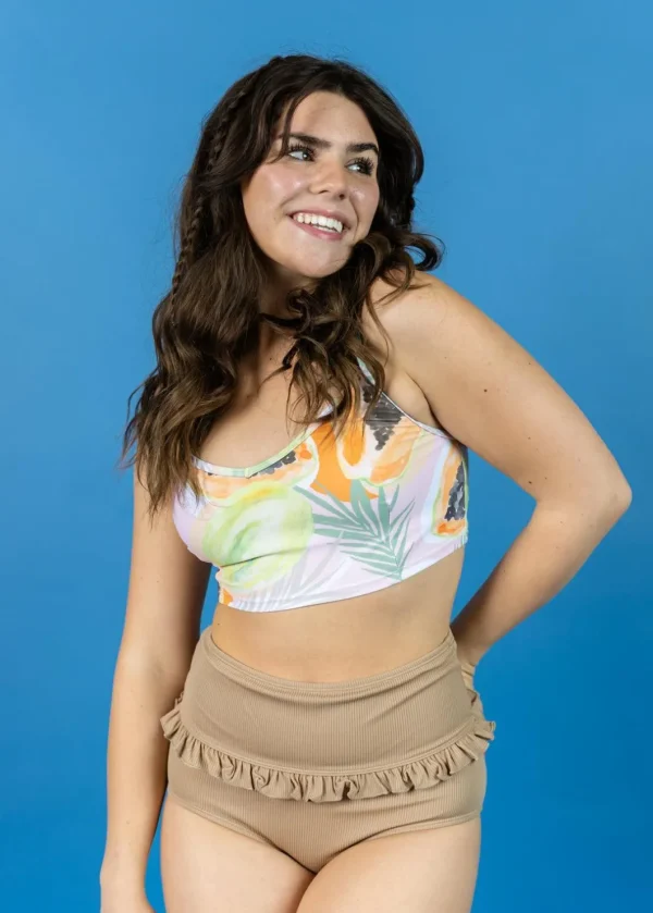 Ribbed Sand Brown | Mid-Ruffle Bottoms