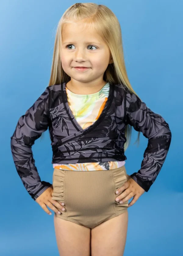 Ribbed Sand Brown | Mini Down in Front Ruffle Bottoms