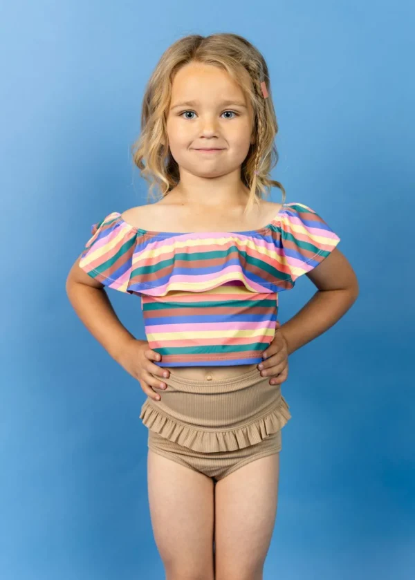Ribbed Sand Brown | Mini Mid-Ruffle Bottoms