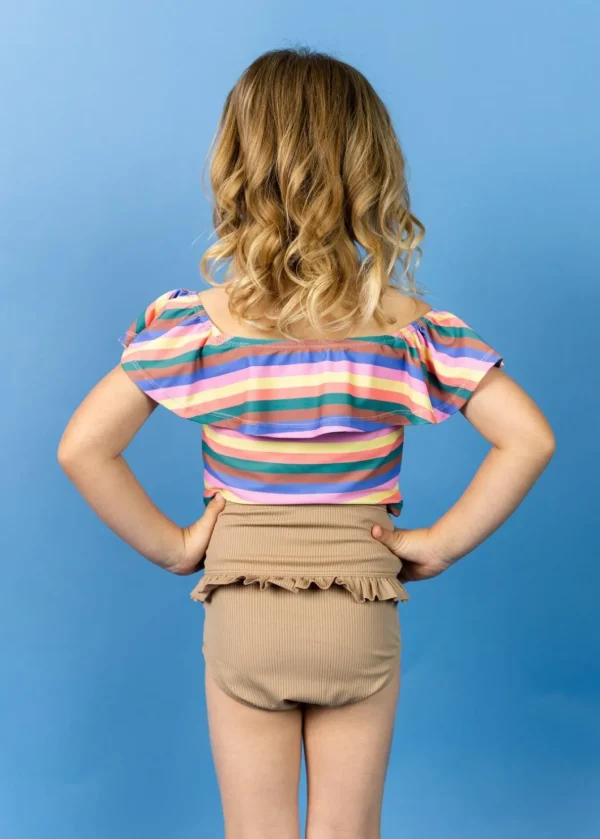 Ribbed Sand Brown | Mini Mid-Ruffle Bottoms