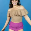Ribbed Sand Brown | Ruffled Around Top