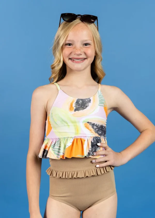 Ribbed Sand Brown | Youth Mid-Ruffle Bottoms